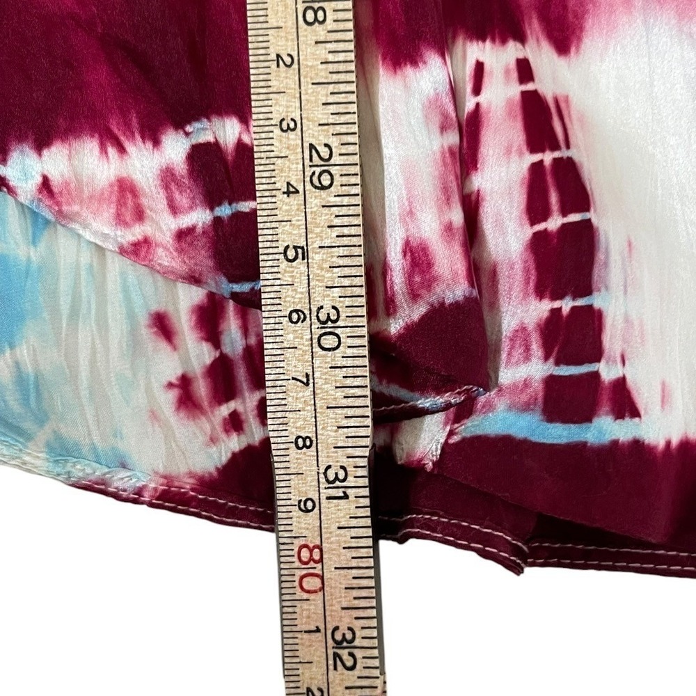 Sandro Silk Tie Dye Ruffle Blouse Womens 3 L Burgundy White Sleeveless Excellent - Picture 13 of 16